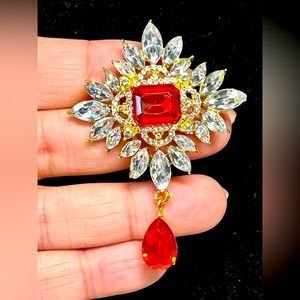 Ruby red fashion pin for coat jacket or blazer -new